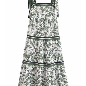 Green and White Leaf Print Dress